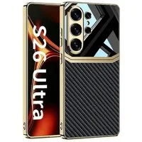 Wigento Handyhülle Carbon Kunstleder für Samsung Galaxy S26 Ultra 5G TPU Hybrid Schwarz, Stilvoll, Linsenschutz, präzise Passform