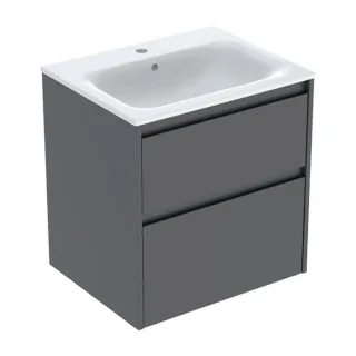 Geberit Renova Plan Waschtisch-Set 60 cm 504039JK1 Waschtisch mit Unterschrank, schmaler Rand, lava / lackiert seidenmatt, 2 Schubladen