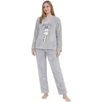 fashionshowcase Hausanzug Damen Winter Pyjama Set Schlafanzug Plüsch Zweiteiler weich (Zweiteiliges Set (Langarmshirt und Hose) Kuscheliger Plüschstoff, modernes Design mit Schriftzug