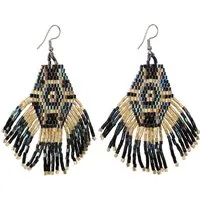 Guru-Shop Paar Ohrhänger Boho Ohrringe, Ethno Perlenohrringe - schwarz