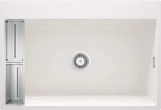 Neuesbad 1-Becken Granitspüle 760x520x220, 3,5", Alabaster, mit SPACE SAVER CLICK NB1DEZRMA10B1