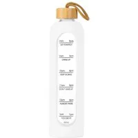 Intirilife Trinkflasche, Motivations Wasser Trinkflasche aus Glas mit Zeitmarkierung bis 900 ml