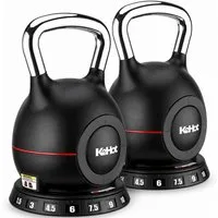 kehot Kettlebell Verstellbare Kettlebell Kugelhantel für Zuhause, (2er-Set: 2x10 kg für beidhändiges Training, Je Kettlebell 1,5-10 kg mit 7 Stufen), Ideal für Partnertraining, Core und Swings