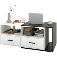 Puluomis Couchtisch Kaffeetisch ausziehbar 91-145cm mit Rollen Schublade schwarz weiß (Packung)