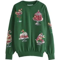 Next Sweater Sweatshirt mit Grafik, Pailletten und Stickerei (1-tlg)
