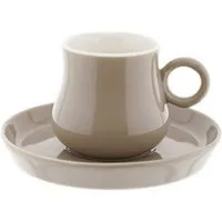 Mulex Kaffeeservice 12-tlg Mokkatassen Set aus hochwertigem Porzellan, 100 ml - Taupe (12-tlg), 6 Personen, Porzellan, 6x Mokkatassen, 6x Untertassen