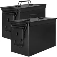 Trucky Aufbewahrungsbox 2x Munitionsbox Box Metallkiste Metallbox 33 x 19 x 23 cm Schwarz
