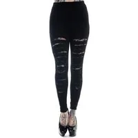 Banned Leggings Black Slashed Gothic Spitze Mesh Netz Distressed