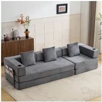Vankel 3-Sitzer Sofas Wohnzimmer, 3-Sitzer Schlafsofa aus Cord mit Cupholder, Faltbares Sofa mit Seitentaschen, Liegefunktion und ohne Montage