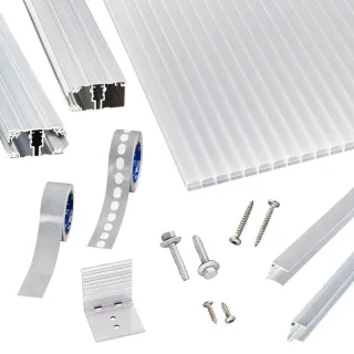 Polycarbonat Stegplatten | Terrassendach-Set | hochwertigem Alu Verlegeprofil | 16 mm | opal-weiß