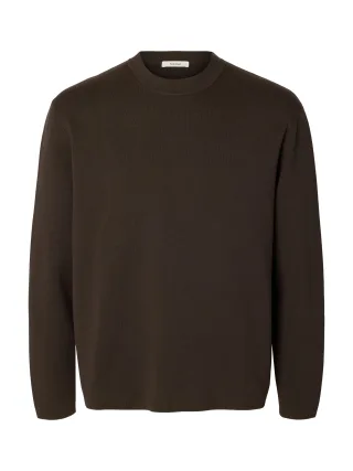 selected men - SLMMIKE LIGHT LS KNIT CREW NECK Turkish Coffee - Gr. - L