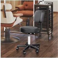 HOMCOM Drehhocker Rollhocker höhenverstellbar mit Rückenlehne (Bürohocker, 1 St., Arbeitshocker), für Büro Salon Massage Spa Schwarz