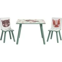ZONEKIZ Kindersitzgruppe Kindertisch mit Tiermotiv, Kindermöbel für Kinderzimmer, (Kinderschreibtisch, 3-tlg., Stühle), 3-teilige Set für Schlafzimmer, Kindergarten, Spielzimmer, Grün