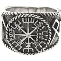 Kiss of Leather Silberring Ring Wikingerkompass Vegvisir Hail Odin Runen, Gr. 54-74