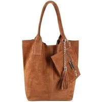 ITALYSHOP24 Schultertasche Made in Italy Damen Leder Wildleder A4 Shopper Schultertasche Hobo Bag, 5* PREMIUM leichte Handtasche/Henkeltasche mit Fransen & Schmucktasche