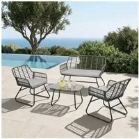 IDIMEX Gartenlounge-Set RIVIERA, (4-tlg), Outdoor Lounge Set mit Zweisitzer, 2 Sesseln und Beistelltisch grau