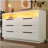 Flieks Kommode mit 6 Schubladen und LED-Beleuchtung (1 St., B120/T40/H85 cm, Staufach mit Marmorkorn), Sideboard Schrank für Wohnzimmer und Schlafzimmer Weiß