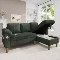 Merax Ecksofa L-förmiges Sofa mit Stauraum-Chaiselongue, links oder rechts montierbar, Couch, Schlafsofa 1 Teile, 3-Sitzer-Sofa mit USB & Type-C Ladeanschluss, Seitentaschen & Kissen