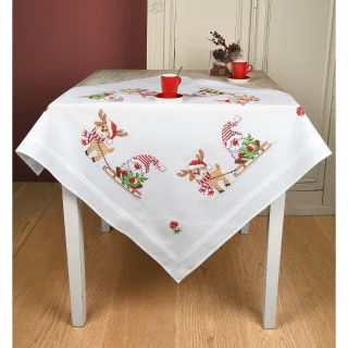 Stickmitteldecke "Wichtel & Rentier"