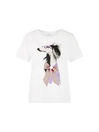 Marc Cain Collections - T-Shirt mit Hundeprint und Details white - Gr. - 36