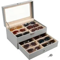 Youyijia Brillenetui Brillenbox für 8 Fächer Brillen Brillenkoffer Sonnenbrillen, 8 Brillenbox