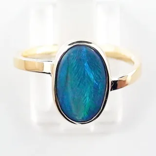 18k Goldring mit 1,58 ct. Top GEM Class Black Opal - Blau Grün Türkiser Opalstein