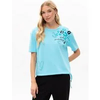 Passioni T-Shirt in Türkis mit Leo- Print T-Shirt mit Mustermix und Glitzersteinen in Türkis