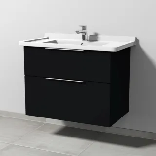 Sanipa 3way Waschtischunterbau zu Duravit Starck 3 Waschtisch mit 2 Auszügen, Schwarz-Matt UF71108