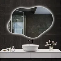 duschspa Badspiegel Spiegel mit Beleuchtung wandspiegel Asymmetrisch Dekospiegel (Wolke), Netral/Warm/Kaltweiß, Beschlagfrei, Touch+Wandschalter, Dimmbar