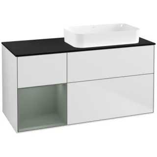 Villeroy und Boch Finion Waschtischunterschrank F682GMMT 120x60,3x50,1cm, Regal links Olive Matt Lacquer, White matt lacquer
