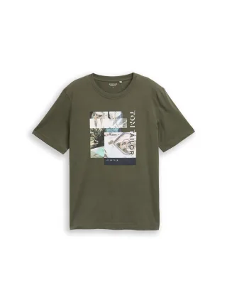 Tom Tailor - T-Shirt mit Fotoprint deep leaf green - Gr. - XL