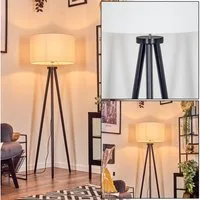 hofstein Stehlampe Stehlampe aus Holz/Stoff in Schwarz/Weiß, ohne Leuchtmittel, skandinavische Design Leuchte, Schirm (50 cm) u. Fußschalter, 1 xE27