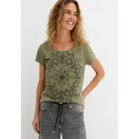 bonprix T-Shirt gerade Passform, Kurzarm, mit dekorativem Druck, aus Baumwolle