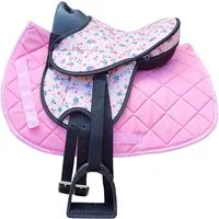 Brama-West Vielseitigkeitssattel Kinder Sattelset "My happy Pony" - Flower Sonder Edition, Geeignet für Holzpferd/Pferdebauchumfang von 120 cm bis 145 cm