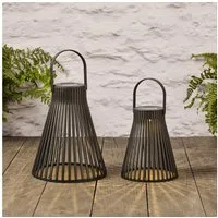 Lights4fun LED Laterne 2er Set Solar Laternen Rattan schwarz