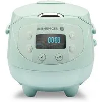 Reishunger Reiskocher - Digitaler Mini Reiskocher, 350 W, Dämpfeinsatz, Messbecher, Reislöffel, Timer- und Warmhaltefunktion