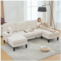 TavilaEcon Ecksofa Modernes 4-Sitzer U-Sofa mit Doppel-Chaise-Longue, 1 Teile, aus weichem Cordstoff, mit komfortabler Polsterung