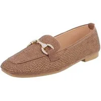 Ital-Design Loafers mit Glitzerdetails für Damen – Eleganter Komfort Slipper (91261571) Blockabsatz Mokassins in Hellbraun