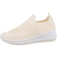 Ital-Design Damen Low-Top Freizeit Sneaker (85960405) Keilabsatz/Wedge Sneakers Low in Beige
