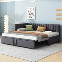 Flieks Daybett, L-förmiges Polsterbett Schlafsofa mit Ausziehbett 90x200cm/180x200cm