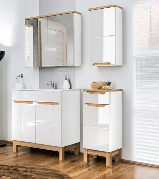 Badmöbel Set 4-tlg Badezimmerset DEVI Weiss HGL inkl.Waschtisch 80 cm