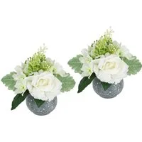Kunstblume Arrangement Rose und Hortensie im Topf 2er Set Rose, I.GE.A., Höhe 20 cm, Blumengesteck künstlich Dekoblume Hochzeitsdeko Kunstpflanze Blume