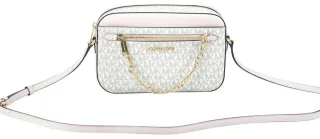 Michael Kors Damen Jet Set Item Große Ost-West Signatur Leder Reißverschluss Ketten Umhängetasche (Vanilla PVC/Puderrosé)