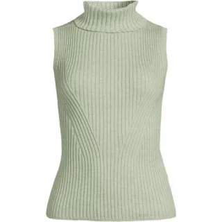 Ärmelloser Rollkragenpullover, Damen,  Grün, Baumwolle/Baumwoll-Mischung/Nylon-Mischung, by Lands' End