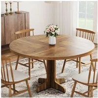 GarveeMore Esstisch Runder mit Holztischplatte und stabilem Fuß 4 Personen,120cm, Küchentische aus Holz für Esszimmer,Küche,Wohnzimmer