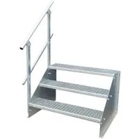 SRM Design Außentreppe 3 Stufen Standtreppe Breite 60cm Höhe 63cm verzinkt eins. Geländer