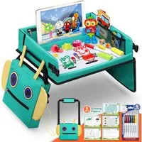 Ophy Spieltisch 2-in-1 Kinder Reisetisch mit abnehmbarem Roboter-Rucksack, (inkl. 5 Zeichenpapieren & 6 Farbstiften), Multifunktionaler Knietablett für Auto, Reise, Indoor & Outdoor