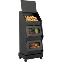 Puluomis Vorratsdose Vorratsdose Kartoffelbox, Gemüsebox mit Rollen, Kartoffelkiste, (Gemüsebehälter mit Belüftung und Brotfach, Aufbewahrung von Gemüse und Obst, Kartoffelbox braun schwarz)