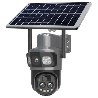 6MP Three Lens Solar Powered Zoom Camera 10x Optical Zoom PTZ Color Night Vision AI Human Detect 2-Way Audio Outdoors CC