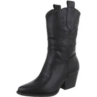 Ital-Design Elegante Damen Stiefel mit Stickerei für Alltag und Freizeit Westernstiefelette (90482745) Blockabsatz Stiefeletten in Schwarz